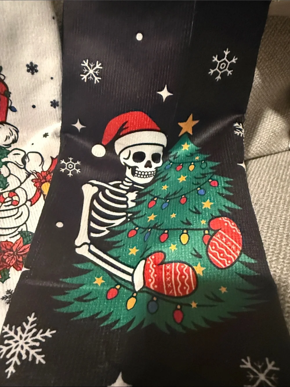 Skeleton Christmas Holiday Kitchen Towels - Black & White Set of 3